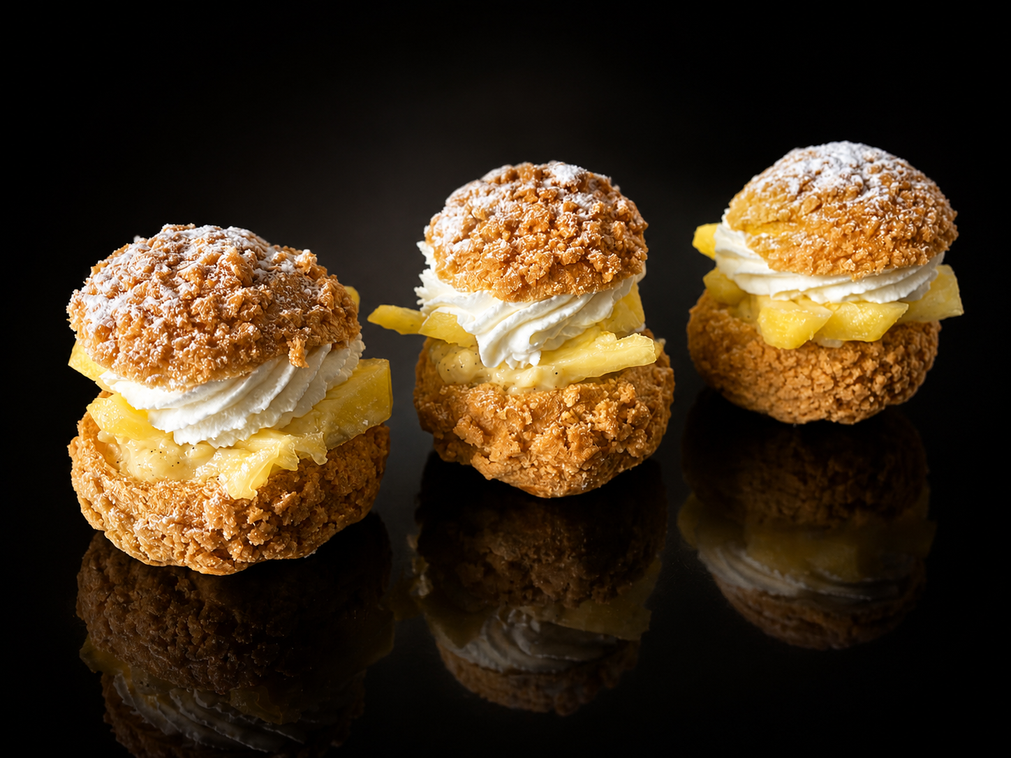 Choux craquelin vanille ananas chantilly